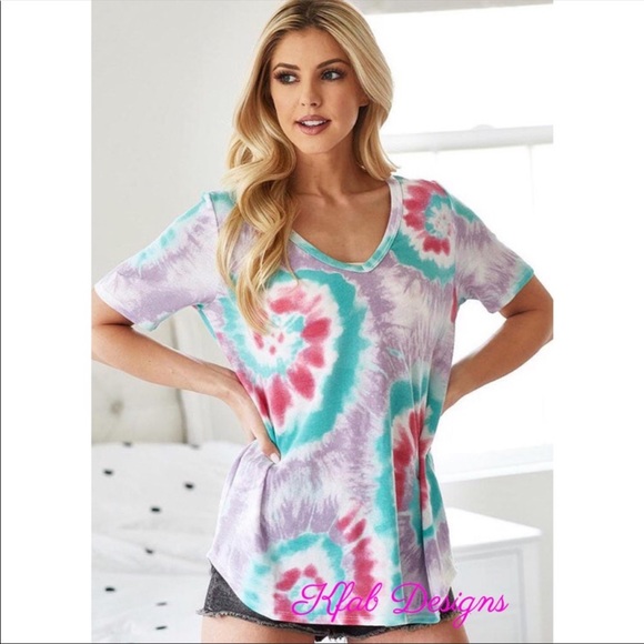 V-Neck Terry Lavender Multi Tie-Dye Top - Picture 9 of 9